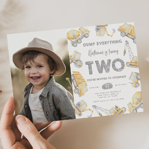 Invitation Camion de construction DEUX 2e fête d'anniversaire