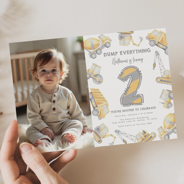 Invitation Camion de construction Deux fête d'anniversaire (Créateur téléchargé)