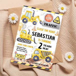 Invitation Camion de Construction Jaune 1er Anniversaire