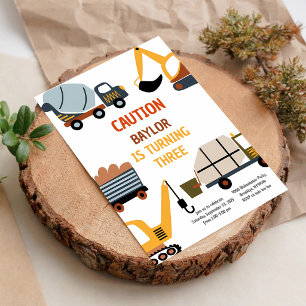 Invitation Camion de Construction Jaune Orange 3ème Anniversa