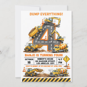 Invitation Camion de construction Tout déverser 4e anniversai