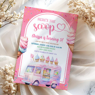 Invitation Camion de crème glacée rose coloré Voici le Scoop
