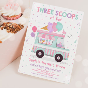 Invitation Camion de Glace Trois Boules de Fun 3e Anniversair