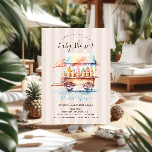 Invitation Camion de Glaces Colorées Rayures Baby Shower