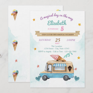 Invitation Camion de glaces,Cônes, Anniversaire