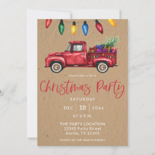 Invitation Camion de Noël & Lumières Faux Kraft Fête