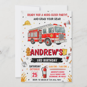 Invitation Camion de pompier personnalisé pour fête d'anniver