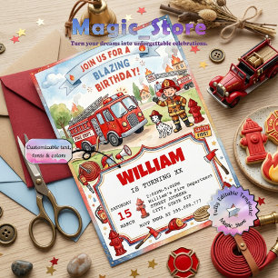 Invitation Camion de pompiers en feu Anniversaire des enfants