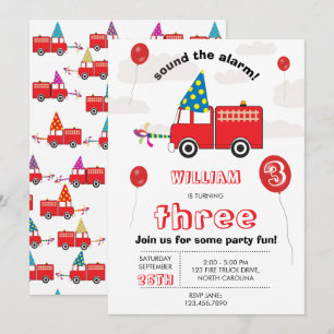 Invitation Camion de pompiers rouge Fête d'anniversaire pour