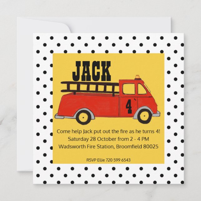 Invitation Camion de rouge de caserne de pompiers de bouche (Devant)