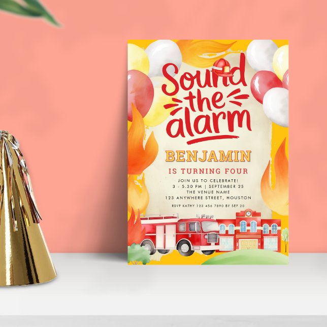 Invitation Camion d'incendie 4e fête d'anniversaire Rouge Jau (Créateur téléchargé)