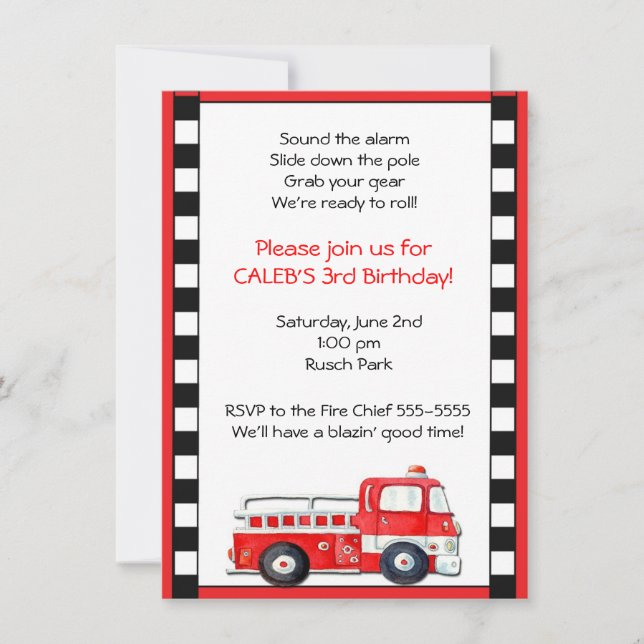Invitation Camion-feu Camion Homme fête d'anniversaire Invita (Devant)