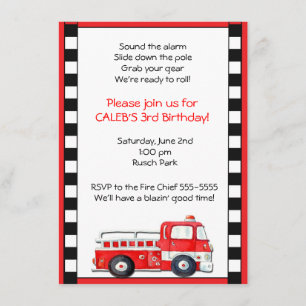 Invitation Camion-feu Camion Homme fête d'anniversaire Invita