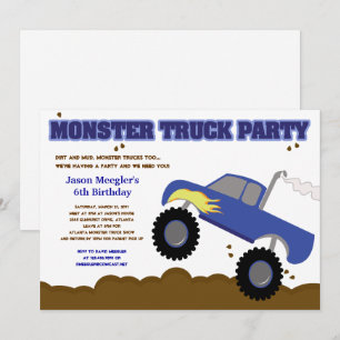 Invitation Camion Monster Anniversaire Camion bleu avec flamm