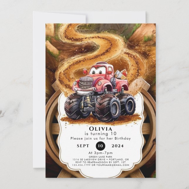 Invitation Camion Monster Cute Boho Anniversaire (Devant)