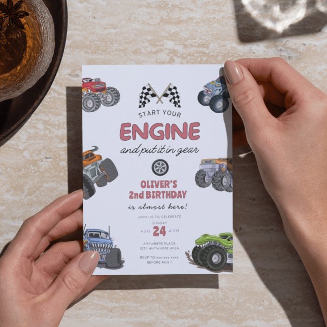 Invitation Camion monstre, démarre ton moteur garçon 2e anniv (Créateur téléchargé)