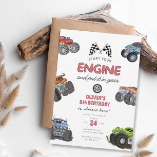 Invitation Camion monstre, démarre ton moteur garçon 8ème ann