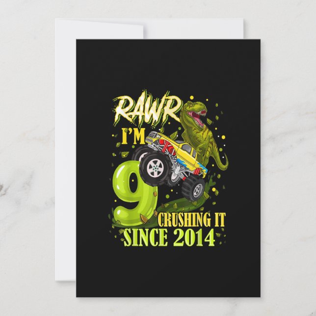 Invitation Camion Monstre Dinosaure Trex 9 Ans Camion Monstre (Devant)