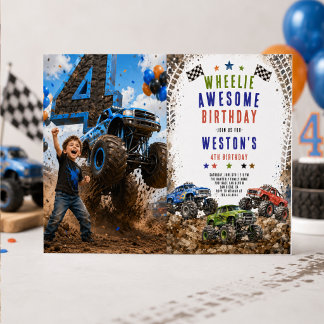 Invitation Camion Monstre Wheelie Awesome 4 ans garçon