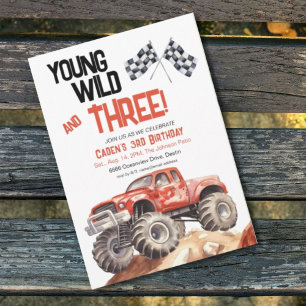 Invitation Camion Red Black Monster 3e anniversaire
