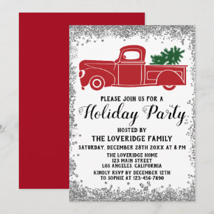 Invitation Camion Rouge Arbre de Noël Fête de Noël Argent