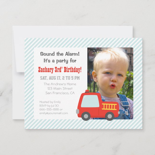 Invitation Camion Rouge Cute Fire Boys Anniversaire Photo (Devant)