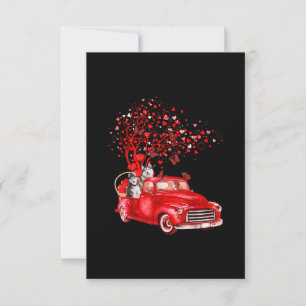 Invitation Camion rouge husky Valentine Butterfly Heart