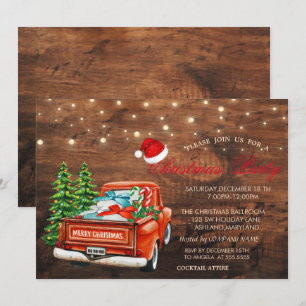 Invitation Camion Rouge Pins,Lumières Bois Fête de Noël