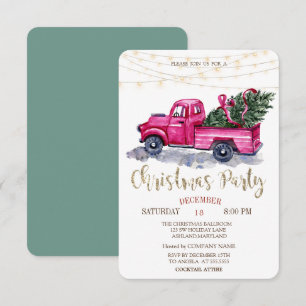 Invitation Camion vert Sapin,Lumières Bois Fête de Noël