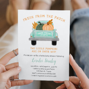 Invitation Camion vintage Deux Citrouilles Automne Jumeaux Ba