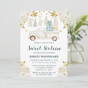 Invitation Camionnette élégante blanche d'hiver Sweet Sixteen