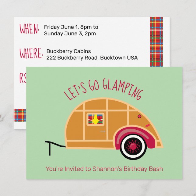 Invitation Camionnette Rétro en Bois Teardrop pour Glamping (Devant / Derrière)