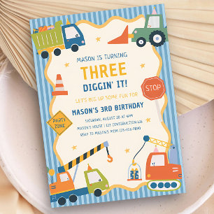 Invitation Camions de Construction 1er 2e 3e 4e Anniversaire