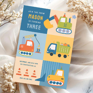 Invitation Camions de Construction 1er 2e 3e Anniversaire