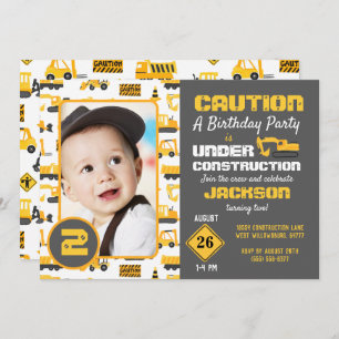 Invitation Camions de construction Anniversaire Photo Invitat