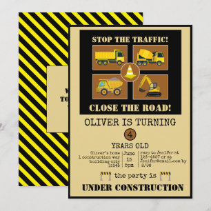 Invitation Camions de construction   Boys Thématique fête d'a