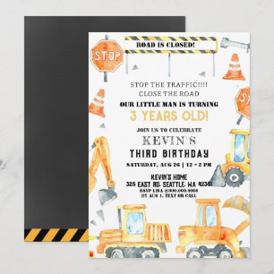 Invitation Camions de construction Jaune garçon fête d'annive