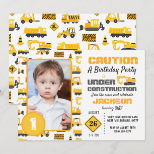 Invitation Camions de construction Motif photo d'anniversaire