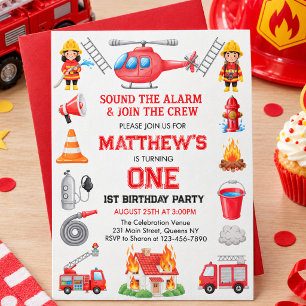Invitation Camions de pompiers Garçon 1er Anniversaire Peti