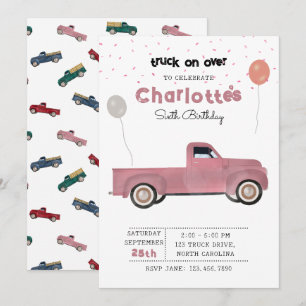 Invitation Camions de ramassage Véhicules mignons Fille fête