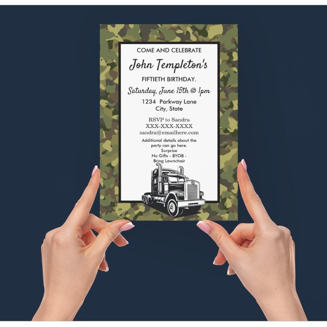 Invitation Camo Camo Truck Driver Camo Cool Anniversaire (Truck driver camouflage birthday invitation. Customize for any age.)