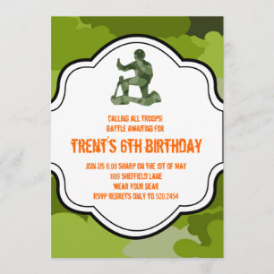 Invitation camo homme de l'armée qui chasse un garçon adulte