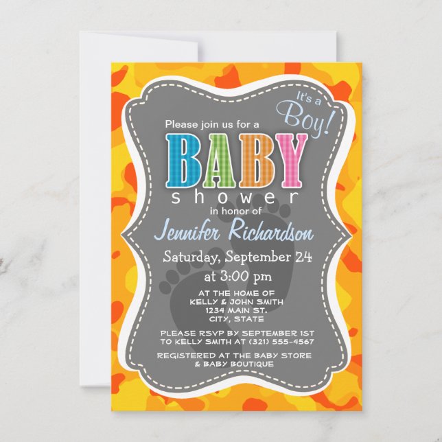 Invitation Camo orange ambre ; Camouflage (Devant)