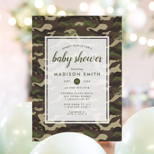 Invitation Camo Vert Camouflage Fête Prénatale Bébé Garçon