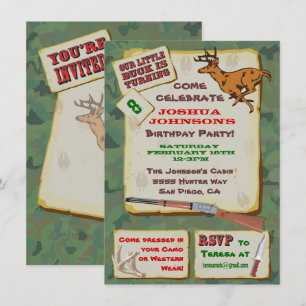 Invitation Camoflage Chasse aux Cerfs Anniversaire