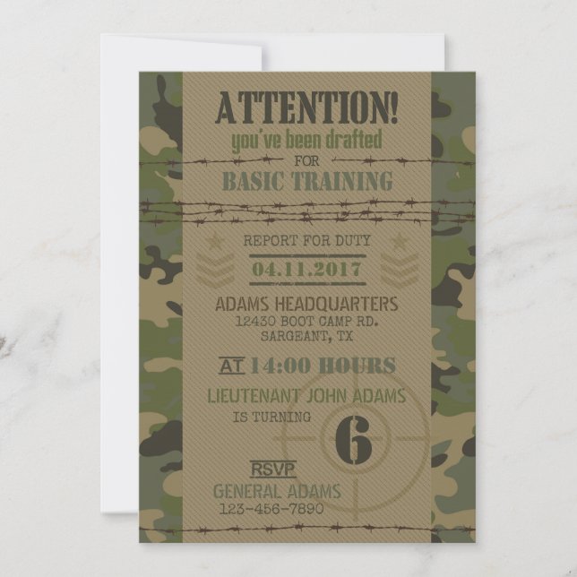 Invitation Camouflage de la jungle militaire Anniversaire mil (Devant)