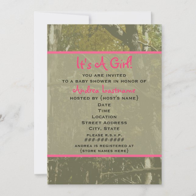 Invitation Camouflage et Baby shower rose (Devant)