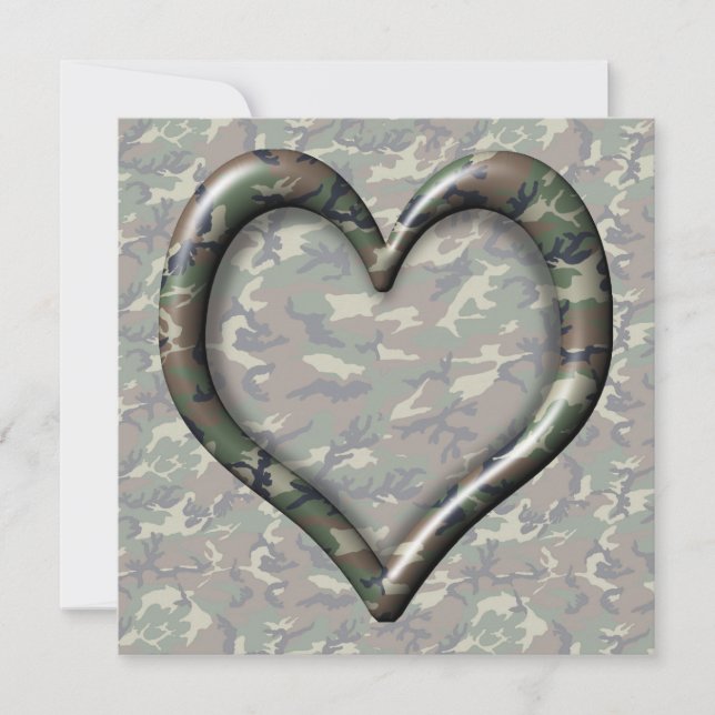 Invitation Camouflage Woodland Forest Heart sur Camo (Devant)