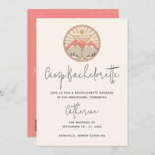 Invitation Camp Bachelorette Moderne Pink Script Week-end
