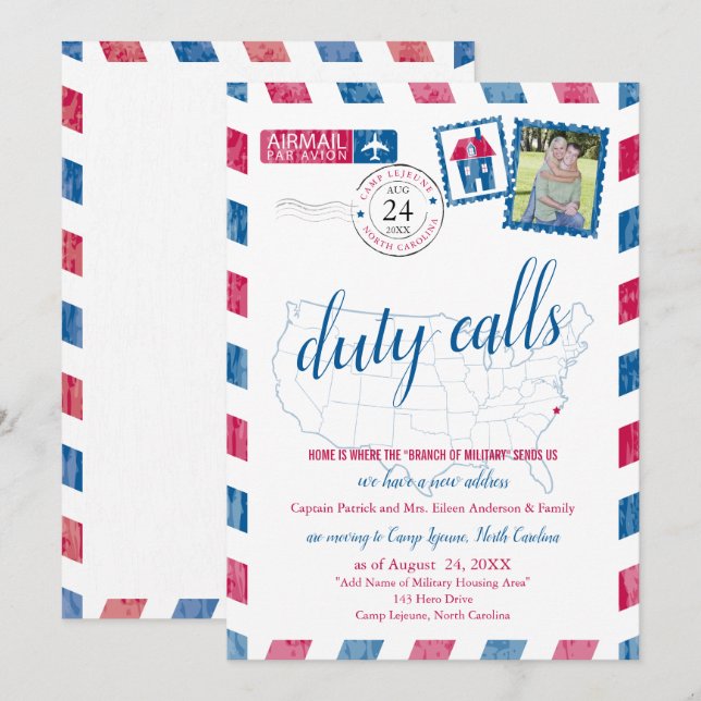 Invitation Camp Lejeune, NC Military Moving Annouement (Devant / Derrière)